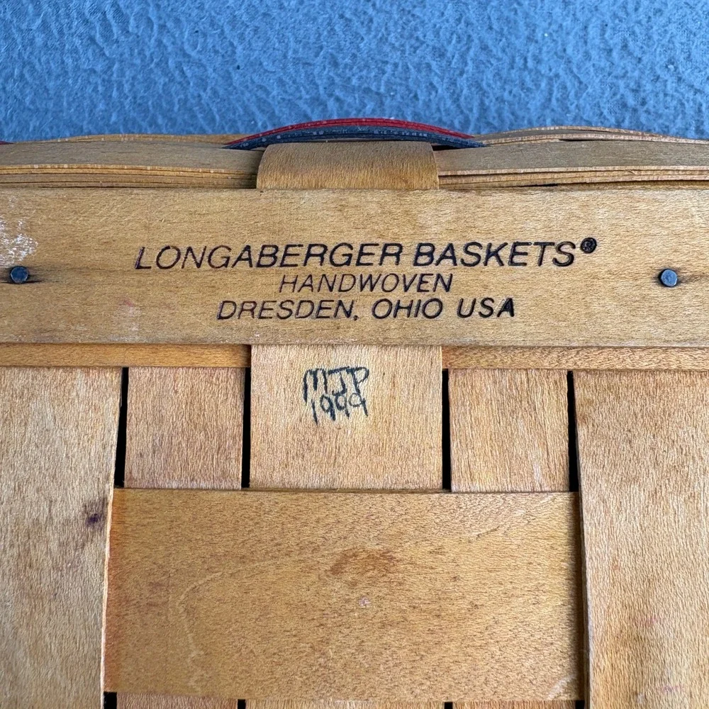 Longaberger 1999 Handwoven Rectangular Basket Red Green Blue Accents 12x6x3.5